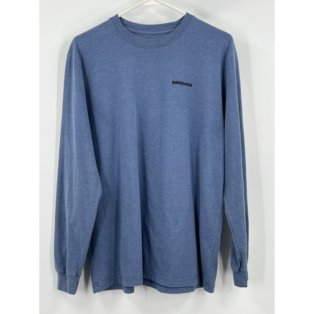 Patagonia Men's Large Bison Responsibili-Tee Shirt Long Sleeve Blue Outdoors